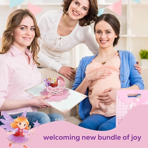 بطاقة تحية Magic Ants ، طفلة جديدة ، بطاقة استحمام الطفل المنبثقة ، بطاقة تهنئة ، بطاقة عيد ميلاد أولى للفتيات ، الوردي ، 7.9 × 5.9 بوصة in Kuwait