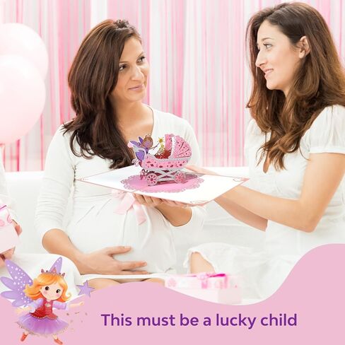 بطاقة تحية Magic Ants ، طفلة جديدة ، بطاقة استحمام الطفل المنبثقة ، بطاقة تهنئة ، بطاقة عيد ميلاد أولى للفتيات ، الوردي ، 7.9 × 5.9 بوصة in Kuwait