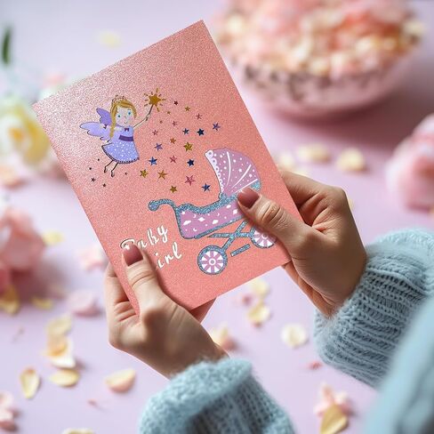 بطاقة تحية Magic Ants ، طفلة جديدة ، بطاقة استحمام الطفل المنبثقة ، بطاقة تهنئة ، بطاقة عيد ميلاد أولى للفتيات ، الوردي ، 7.9 × 5.9 بوصة in Kuwait