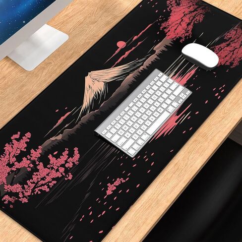 Burgundy Flower Pattern Mousepad Desk Mat for Office & Home, Floral Plant Mouse Pad for Desk, Vintage Computer Mat, Desk Mat with Seamed Edges and Non-Slip Base, 31.5 X 11.8 Inch, 3mm Thick in Saudi Arabia