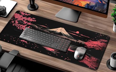Burgundy Flower Pattern Mousepad Desk Mat for Office & Home, Floral Plant Mouse Pad for Desk, Vintage Computer Mat, Desk Mat with Seamed Edges and Non-Slip Base, 31.5 X 11.8 Inch, 3mm Thick in Saudi Arabia