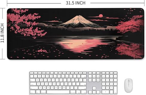 Burgundy Flower Pattern Mousepad Desk Mat for Office & Home, Floral Plant Mouse Pad for Desk, Vintage Computer Mat, Desk Mat with Seamed Edges and Non-Slip Base, 31.5 X 11.8 Inch, 3mm Thick in Saudi Arabia