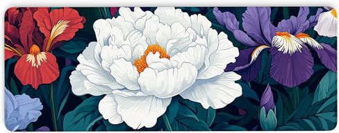 Burgundy Flower Pattern Mousepad Desk Mat for Office & Home, Floral Plant Mouse Pad for Desk, Vintage Computer Mat, Desk Mat with Seamed Edges and Non-Slip Base, 31.5 X 11.8 Inch, 3mm Thick in Saudi Arabia