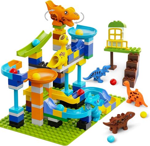 Marble Run Building Blocks for Kids Ages 3+ | 121-Piece Dinosaur STEM Toy with 6 Dinosaurs & 2 Baseplates | Durable Construction Set with Step-by-Step Guide in Saudi Arabia