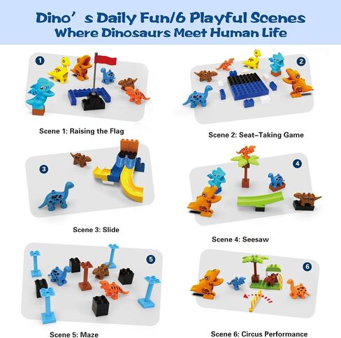 Marble Run Building Blocks for Kids Ages 3+ | 121-Piece Dinosaur STEM Toy with 6 Dinosaurs & 2 Baseplates | Durable Construction Set with Step-by-Step Guide in Saudi Arabia