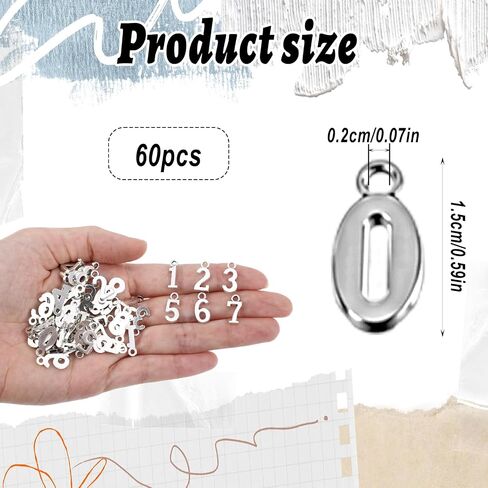 60 Pcs 0-9 Number Charm Pendants Metal 0-9 Number Dangle Charms Pendant For Diy Craft Keychain Brooch Bracelet Wristbands Necklace Earring Jewelry Making Finding Gift Tag Box Card Packaging Decoration in Saudi Arabia