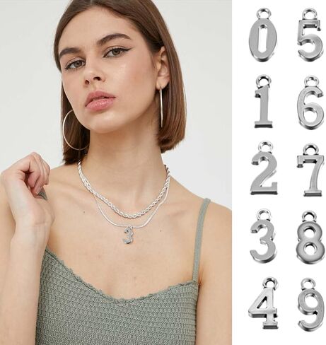 60 Pcs 0-9 Number Charm Pendants Metal 0-9 Number Dangle Charms Pendant For Diy Craft Keychain Brooch Bracelet Wristbands Necklace Earring Jewelry Making Finding Gift Tag Box Card Packaging Decoration in Saudi Arabia