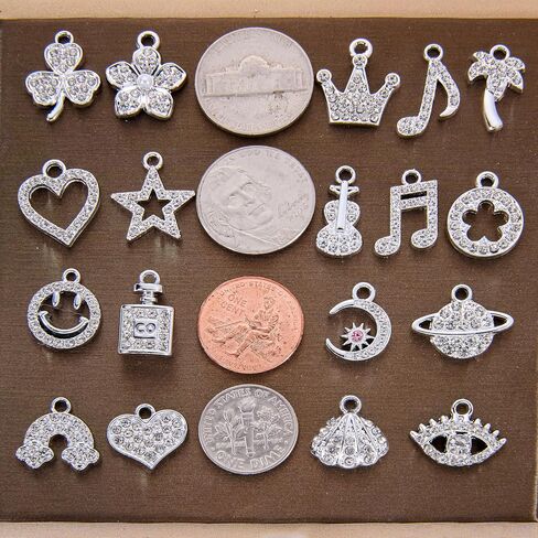 سحر حجر الراين ذو اللون الفضي مجموعة لصنع المجوهرات DIY - 36 PCS معلقات معدنية متنوعة للأساور والقلائد والأقراط وأدوات المفاتيح - لوازم الحرف الأنيقة ، وأفكار الهدايا لمحبي المجوهرات in Kuwait