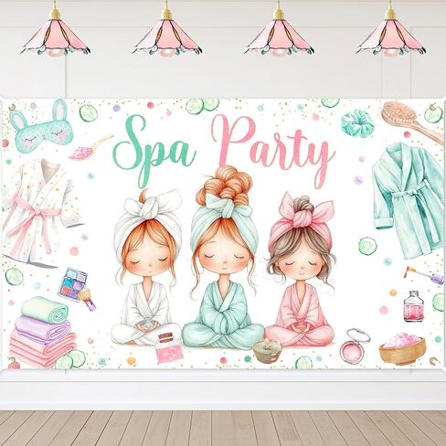 Avezano Spa Party Banner Spa Theme Birthday Party Decoration for Girls Women Spa Day Makeup Slumber Pajama Sleepover Birthday Party Decoration Banner (6x3.6ft) in Saudi Arabia