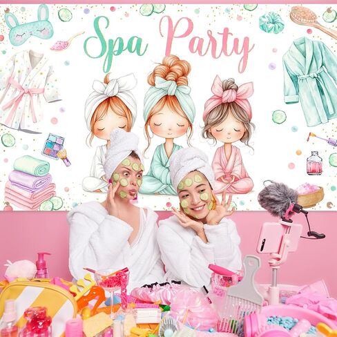 Avezano Spa Party Banner Spa Theme Birthday Party Decoration for Girls Women Spa Day Makeup Slumber Pajama Sleepover Birthday Party Decoration Banner (6x3.6ft) in Saudi Arabia