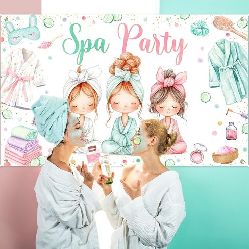 Avezano Spa Party Banner Spa Theme Birthday Party Decoration for Girls Women Spa Day Makeup Slumber Pajama Sleepover Birthday Party Decoration Banner (6x3.6ft) in Saudi Arabia