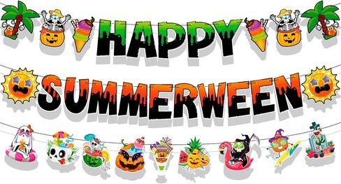 HOWAF Summerween Banner, Happy Summerween Decorations Banner, Summer Halloween Party Garland, Halloween In Summer Decor Sign, Hawaii Themed Hallows' Eve Ghost Hanging Garland in Saudi Arabia