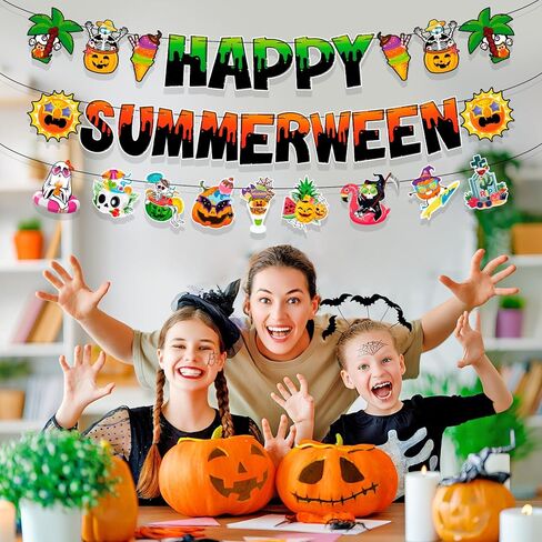 HOWAF Summerween Banner, Happy Summerween Decorations Banner, Summer Halloween Party Garland, Halloween In Summer Decor Sign, Hawaii Themed Hallows' Eve Ghost Hanging Garland in Saudi Arabia