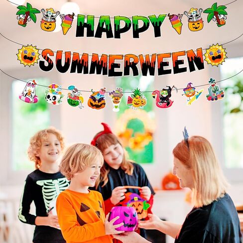 HOWAF Summerween Banner, Happy Summerween Decorations Banner, Summer Halloween Party Garland, Halloween In Summer Decor Sign, Hawaii Themed Hallows' Eve Ghost Hanging Garland in Saudi Arabia