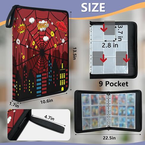 Card Holder Holder منظم - Silhouette City Double -Side يحمل 900 من بطاقات تداول/ألعاب على شبكة الإنترنت ، حالة تخزين مقاومة للمياه العنكبوت للجمع (Comic Hero) in Saudi Arabia