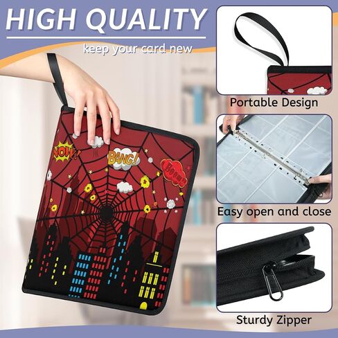 Card Holder Holder منظم - Silhouette City Double -Side يحمل 900 من بطاقات تداول/ألعاب على شبكة الإنترنت ، حالة تخزين مقاومة للمياه العنكبوت للجمع (Comic Hero) in Saudi Arabia
