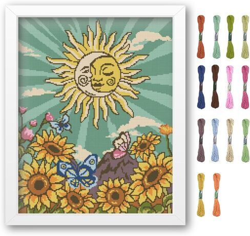 FREEBLOSS Stamped Cross Stitch Kits Printed Stitching Tarot Pattern Embroidery Kit for Beginners with Instructions Needlepoint Art Crafts Embroidery Stitches Practice Kit for Adults, 16x20'' in Saudi Arabia