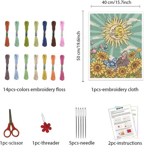 FREEBLOSS Stamped Cross Stitch Kits Printed Stitching Tarot Pattern Embroidery Kit for Beginners with Instructions Needlepoint Art Crafts Embroidery Stitches Practice Kit for Adults, 16x20'' in Saudi Arabia