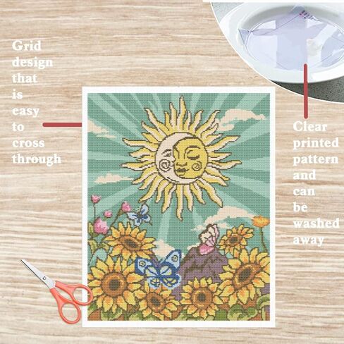 FREEBLOSS Stamped Cross Stitch Kits Printed Stitching Tarot Pattern Embroidery Kit for Beginners with Instructions Needlepoint Art Crafts Embroidery Stitches Practice Kit for Adults, 16x20'' in Saudi Arabia