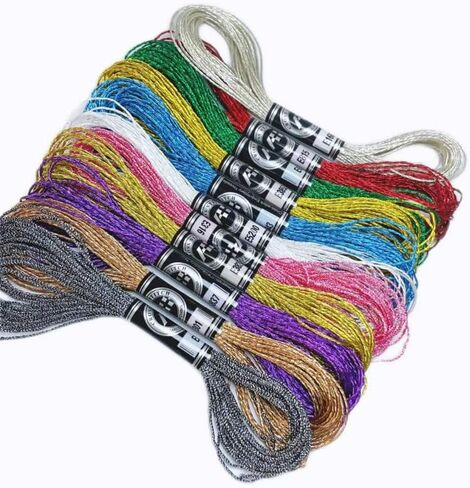11-Piece Cross Stitch Thread, Friendship Bracelet Kit, Bracelet String, Embroidery Floss, Metallic Yarn, Shiny Effect Embroidery Floss, Silk Thread for Hand Decoration and Hand Knitting Crafts in Saudi Arabia
