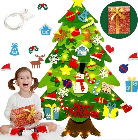 LNV DIY Felt Christmas Tree Set with 32pcs Christmas Ornamentsfor Kids Xmas Decorations,Kids Xmas Gifts, New Year Door Wall Hanging Christmas Decorations Christmas Tree with LED Lights in Saudi Arabia