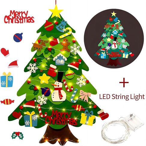 LNV DIY Felt Christmas Tree Set with 32pcs Christmas Ornamentsfor Kids Xmas Decorations,Kids Xmas Gifts, New Year Door Wall Hanging Christmas Decorations Christmas Tree with LED Lights in Saudi Arabia