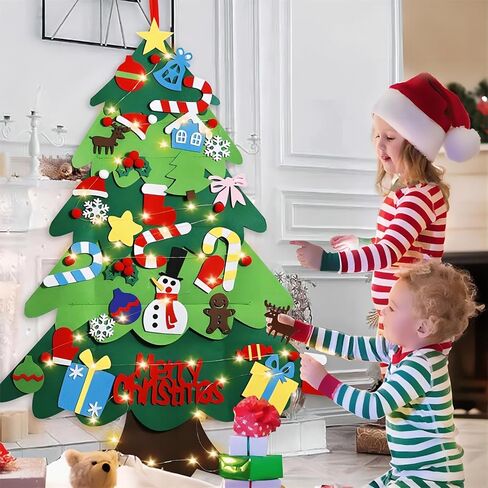 LNV DIY Felt Christmas Tree Set with 32pcs Christmas Ornamentsfor Kids Xmas Decorations,Kids Xmas Gifts, New Year Door Wall Hanging Christmas Decorations Christmas Tree with LED Lights in Saudi Arabia