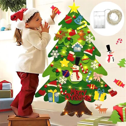 LNV DIY Felt Christmas Tree Set with 32pcs Christmas Ornamentsfor Kids Xmas Decorations,Kids Xmas Gifts, New Year Door Wall Hanging Christmas Decorations Christmas Tree with LED Lights in Saudi Arabia