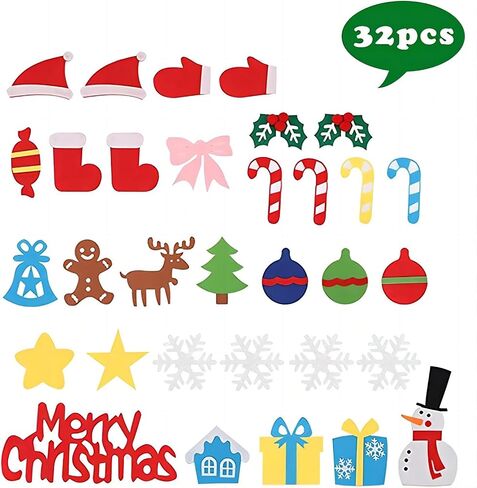 LNV DIY Felt Christmas Tree Set with 32pcs Christmas Ornamentsfor Kids Xmas Decorations,Kids Xmas Gifts, New Year Door Wall Hanging Christmas Decorations Christmas Tree with LED Lights in Saudi Arabia