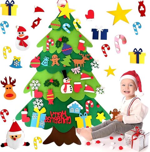 LNV DIY Felt Christmas Tree Set with 32pcs Christmas Ornamentsfor Kids Xmas Decorations,Kids Xmas Gifts, New Year Door Wall Hanging Christmas Decorations Christmas Tree with LED Lights in Saudi Arabia