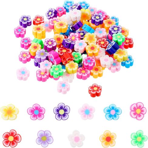 100 Pcs Flower Beads Colored Polymer Clay Flatback Beads Charms Cute Flower Charms for Craft Necklace Bracelets Earrings Key Chains Jewelry Making DIY Accessories in Saudi Arabia