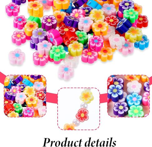 100 Pcs Flower Beads Colored Polymer Clay Flatback Beads Charms Cute Flower Charms for Craft Necklace Bracelets Earrings Key Chains Jewelry Making DIY Accessories in Saudi Arabia