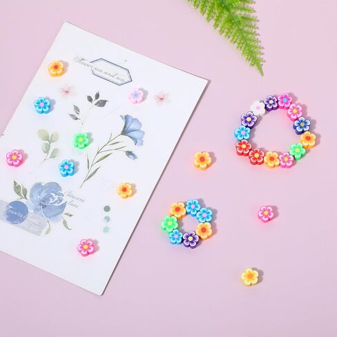 100 Pcs Flower Beads Colored Polymer Clay Flatback Beads Charms Cute Flower Charms for Craft Necklace Bracelets Earrings Key Chains Jewelry Making DIY Accessories in Saudi Arabia