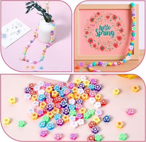 100 Pcs Flower Beads Colored Polymer Clay Flatback Beads Charms Cute Flower Charms for Craft Necklace Bracelets Earrings Key Chains Jewelry Making DIY Accessories in Saudi Arabia