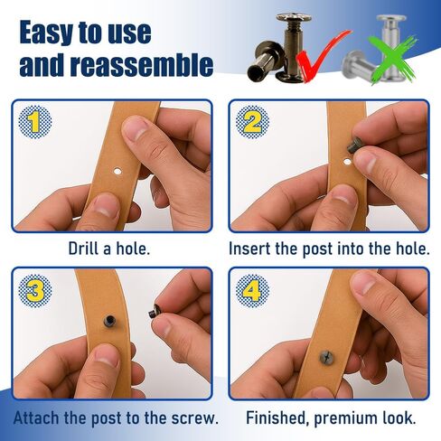 ArcNascency 130 Sets Gold Chicago Screws Leather Rivets Kit, 7 Sizes (M5*4,5,6,8,10,12,15) & 3 Screw Lengths (M4*3,4,5) for Belts, Bookbinding, DIY Leather (Gold) in Saudi Arabia