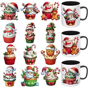 UV DTF Cup Wrap,12 Sheets Christmas Animal Cupcakes,Waterproof Transfer Stickers, Suitable for Craft Coffee Cup DIY Projects in Kuwait