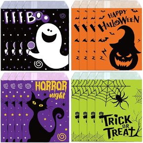 Whaline 120Pack Halloween Treat Bags 4 Designs Cartoon Grimace Pumpkin Cat Ghost Spider Pattern Candy Buffet Bags Trick or Treat Paper Gift Bags for Chocolate Cookies Goodies Halloween Party Favor in Saudi Arabia