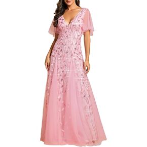 Ever-Pretty Womens A-line Sequin Embroidered Ruffle Sleeves Wedding Party Dress Lavender US22 in Saudi Arabia