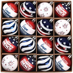 Valery Madelyn 4th of July Decorations, Memorial Day Ornaments for Tree, 16ct 2.36 Inch Patriotic Red White and Blue Shatterproof Decorative Hanging Ball Ornaments for Party Holiday Home Decor in Saudi Arabia