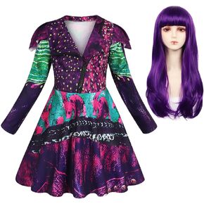 MetCuento Girls Halloween Costume with Wig Girls Zipper Jacket Long Sleeve Dress Kids Halloween Dress up Outfit in Saudi Arabia
