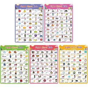 Zwttey 5 Pcs 220 Sight Words Learning Poster with Pictures & Sentences, Kindergarten Pre-school Classroom Supplies, Teacher Teaching Aids, 5 Sheets, A4 Size 8.26 X 11.22 Inch in Saudi Arabia