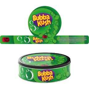 قصدير ختم ذاتي 100 مل يمكن ملصقات - ملصقات غطاء وملصقات جانبية - 3.5G CALI Press -in Tin Stickers فقط - Bubba Kush T2 X60 in Kuwait