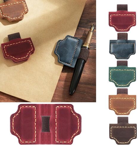 Pen Holder Bookmark, Mark Magnetic Leather Design for Reading Enthusiasts, Women & Travelers (Wine Red) in Kuwait