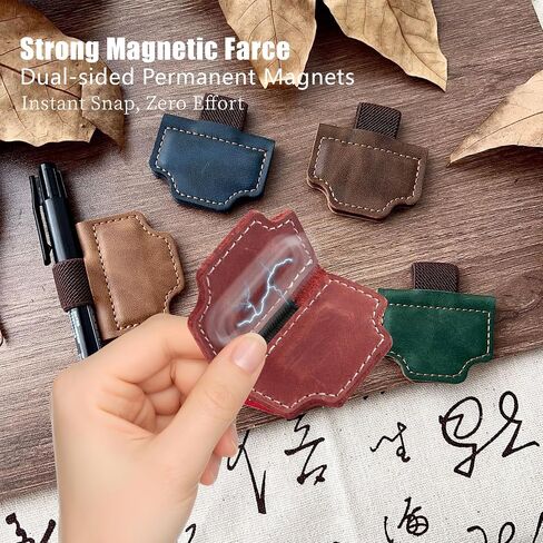 Pen Holder Bookmark, Mark Magnetic Leather Design for Reading Enthusiasts, Women & Travelers (Wine Red) in Kuwait