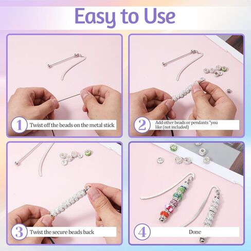 Prasacco 24 PCS مرجعية قابلة للخرز ، إشارات مرجعية DIY فارغة للخرز DIY مرجعية مرجعية للمجوهرات سحر لمحبي الكتب ، الديدان ، الطلاب ، المعلمين ، اللوازم المكتبية (Silver) in Saudi Arabia