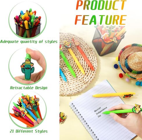 21 Pcs Mexican Fiesta Party Favor Mexican Themed Black Ink Ballpoint Pens Bulk Cinco De Mayo Birthday Party Gifts Pen Set for Summer School Office Supplies Gift in Saudi Arabia