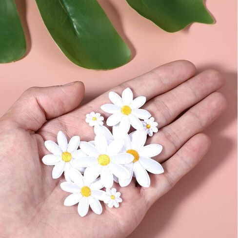 20 Pcs 4 Size Daisy Iron on Patches, Flower Embroidered Patches for DIY Decoration Clothes Appliques Embellishments Sewing for Hats, Bags, Jeans, Shirts in Saudi Arabia
