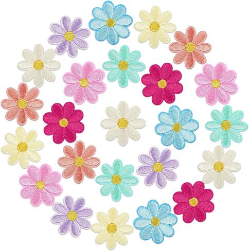 48Pcs Flower Iron on Patches, Cute Daisy Applique, Sew on Embroidered Applique Patch for Clothes Jeans Jackets Bags 8 Colors （1.6x1.6inch in Saudi Arabia