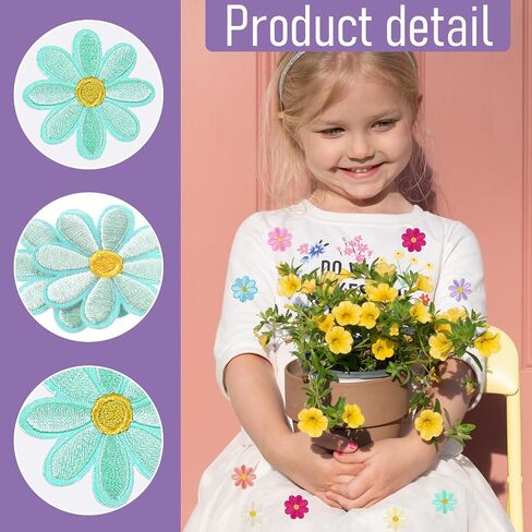 48Pcs Flower Iron on Patches, Cute Daisy Applique, Sew on Embroidered Applique Patch for Clothes Jeans Jackets Bags 8 Colors （1.6x1.6inch in Saudi Arabia