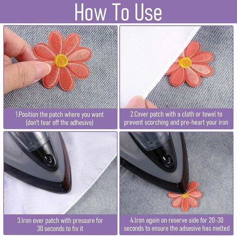 48Pcs Flower Iron on Patches, Cute Daisy Applique, Sew on Embroidered Applique Patch for Clothes Jeans Jackets Bags 8 Colors （1.6x1.6inch in Saudi Arabia